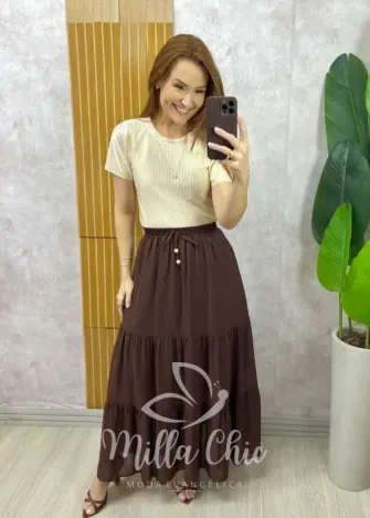 Milla Chic - Saia Longa Amélia em chiffon - Marrom