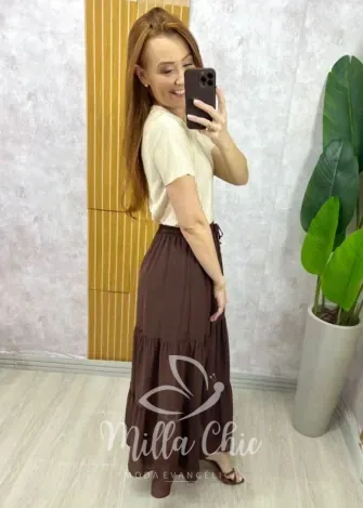 Milla Chic - Saia Longa Amélia em chiffon - Marrom