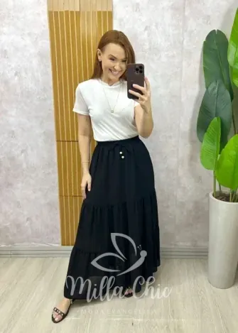 Milla Chic - Saia Longa Amélia em chiffon - Preta