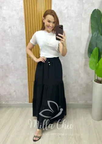 Milla Chic - Saia Longa Amélia em chiffon - Preta