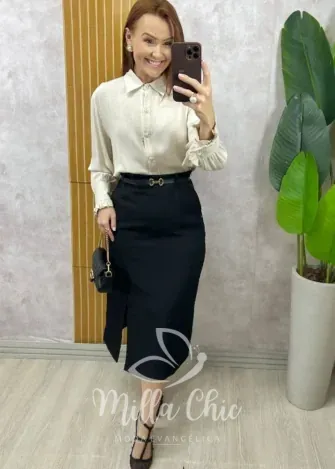 Milla Chic - Saia Martinha em Alfaiataria - Preta