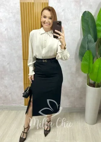 Milla Chic - Saia Martinha em Alfaiataria - Preta