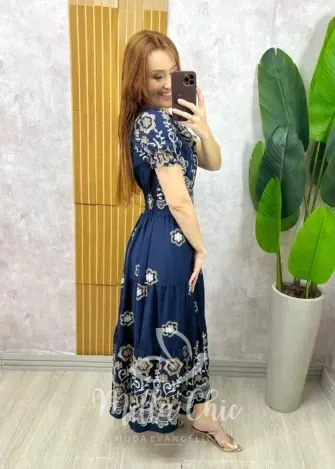 Milla Chic - Vestido Arabela Bordado - Azul Marinho