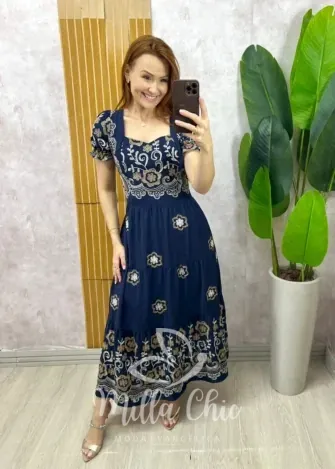 Milla Chic - Vestido Arabela Bordado - Azul Marinho