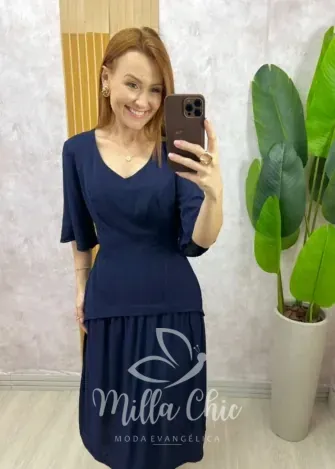 Milla Chic - Vestido Arabela Bordado - Azul Marinho (cópia)