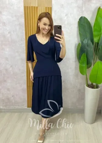 Milla Chic - Vestido Arabela Bordado - Azul Marinho (cópia)