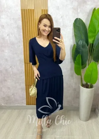 Milla Chic - Vestido Arabela Bordado - Azul Marinho (cópia)