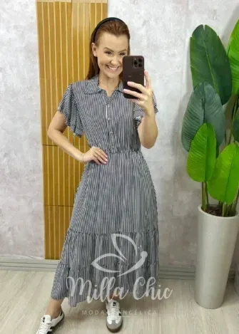 Milla Chic - Vestido Belinda Em Viscolinho - P&B