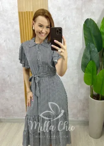 Milla Chic - Vestido Belinda Em Viscolinho - P&B