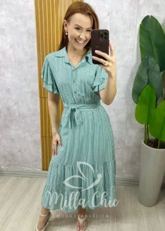Milla Chic - Vestido Belinda Em Viscolinho - Verde