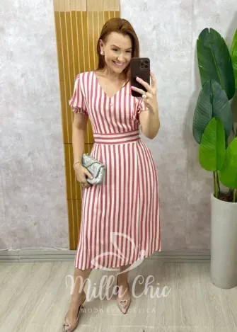 Milla Chic - Vestido Graciele em Viscolinho listrado - Azul (cópia)