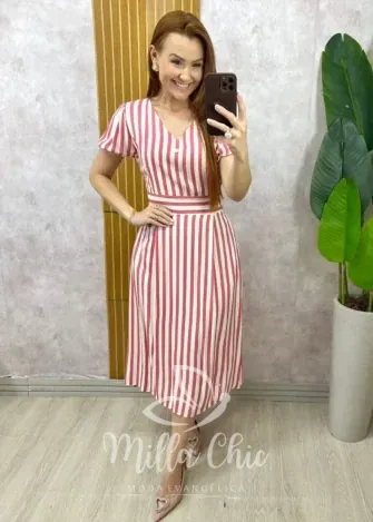 Milla Chic - Vestido Graciele em Viscolinho listrado - Azul (cópia)