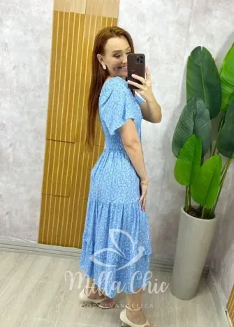 Milla Chic - Vestido Ivone Em Viscolinho - Azul