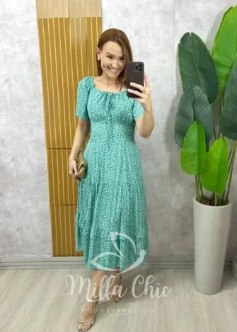 Milla Chic - Vestido Ivone Em Viscolinho - Azul (cópia)