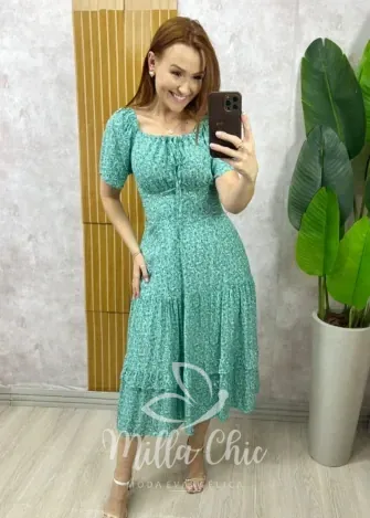 Milla Chic - Vestido Ivone Em Viscolinho - Verde