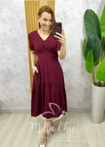 Milla Chic - Vestido Lilian Em Viscolinho Em Poá  - Açaí (cópia)