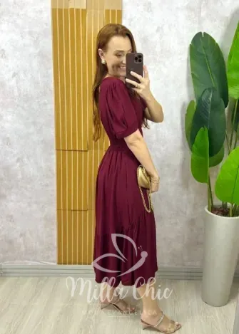 Milla Chic - Vestido Lilian Em Viscolinho Em Poá - Açaí (cópia)