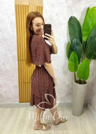 Milla Chic - Vestido Marli em Viscolinho póa - Marrom