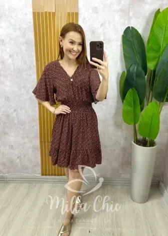 Milla Chic - Vestido Marli em Viscolinho póa - Marrom