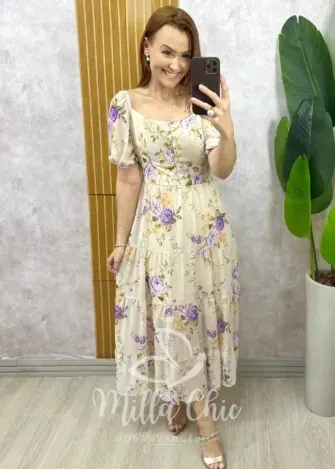 Milla Chic - Vestido Valéria Em Chiffon - Creme