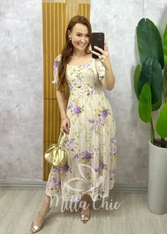 Milla Chic - Vestido Valéria Em Chiffon - Creme