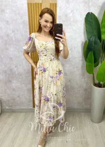 Milla Chic - Vestido Valéria Em Chiffon - Creme