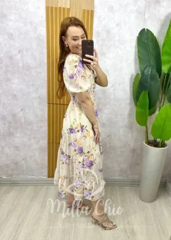 Milla Chic - Vestido Valéria Em Chiffon - Creme
