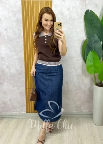 Milla Chic - Blusa Colete Amélie Tricot Chic - Marrom