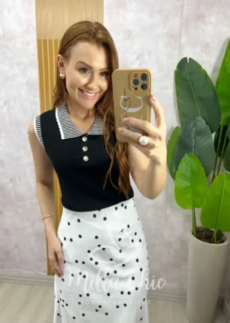 Milla Chic - Blusa Colete Amélie Tricot Chic - Preto