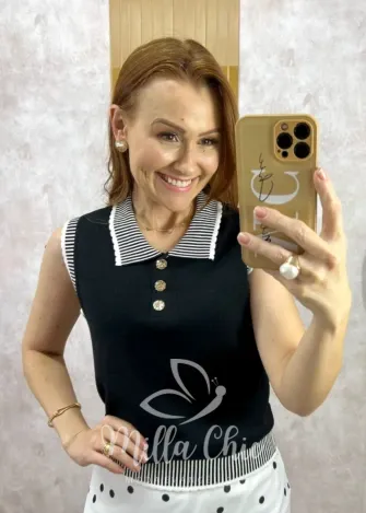 Milla Chic - Blusa Colete Amélie Tricot Chic - Preto