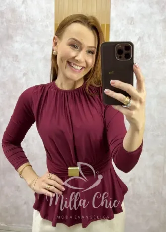 Milla Chic - Blusa Elise Peplum - Bordô