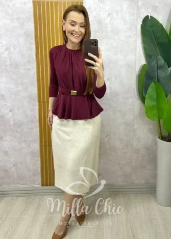 Milla Chic - Blusa Elise Peplum - Bordô