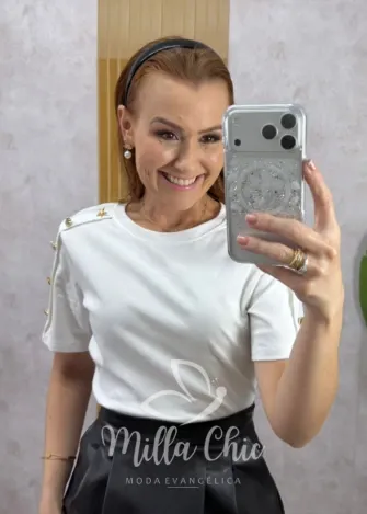 Milla Chic - Blusa Laura em malha algodão - Branca