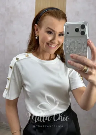 Milla Chic - Blusa Laura em malha algodão - Branca