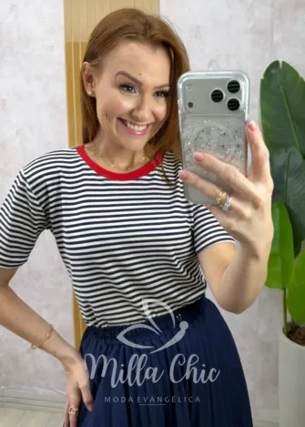 Milla Chic - Blusa Marine Listras - P&B