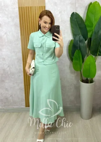 Milla Chic - Conjunto Raiane Em Linho - Menta