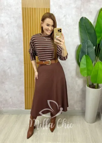 Milla Chic - Conjunto Royale Em Listras - Marrom