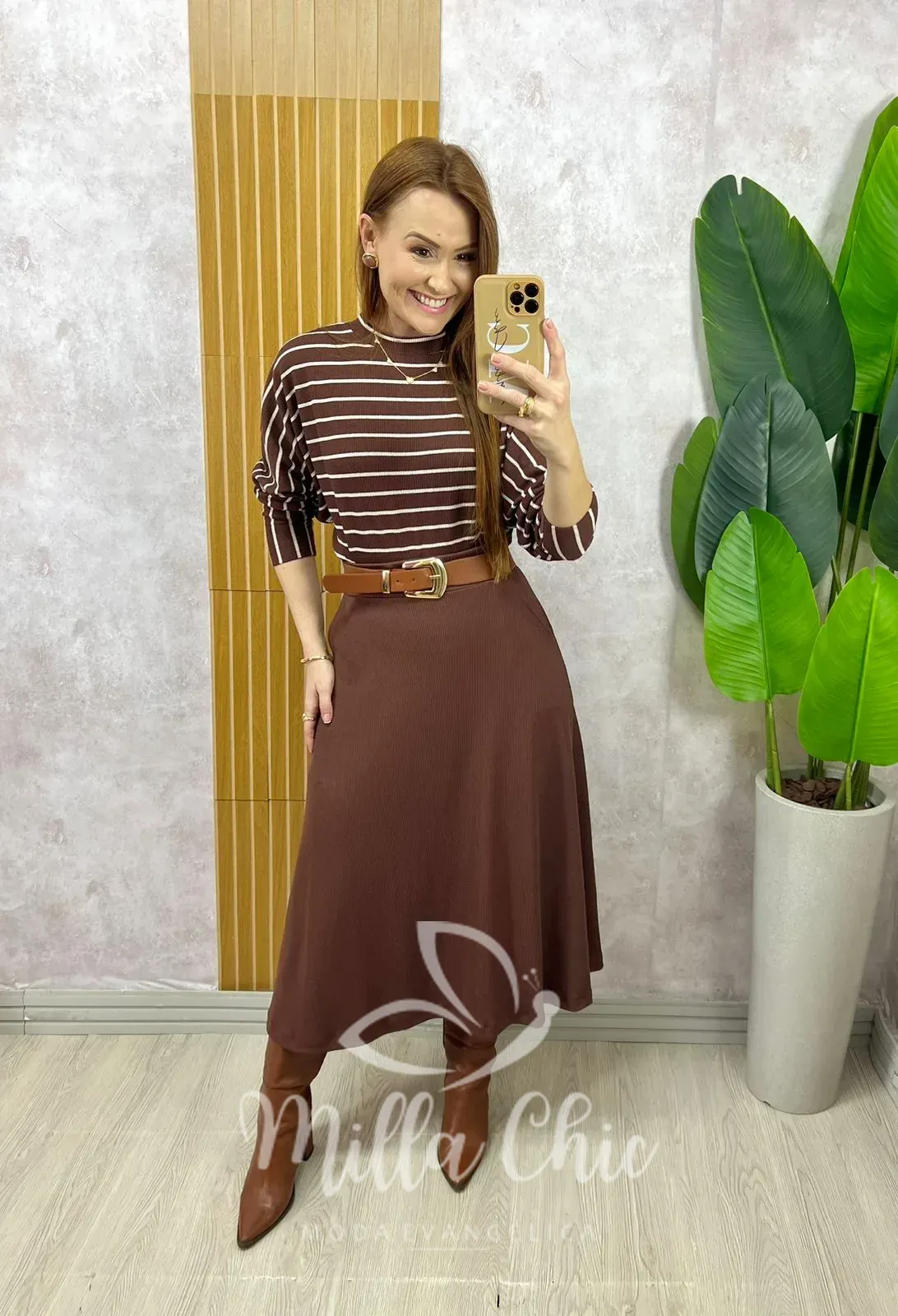 Milla Chic – Conjunto Royale Em Listras – Marrom Milla Chic - Conjunto Royale Em Listras - Marrom