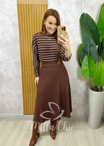 Milla Chic - Conjunto Royale Em Listras - Marrom