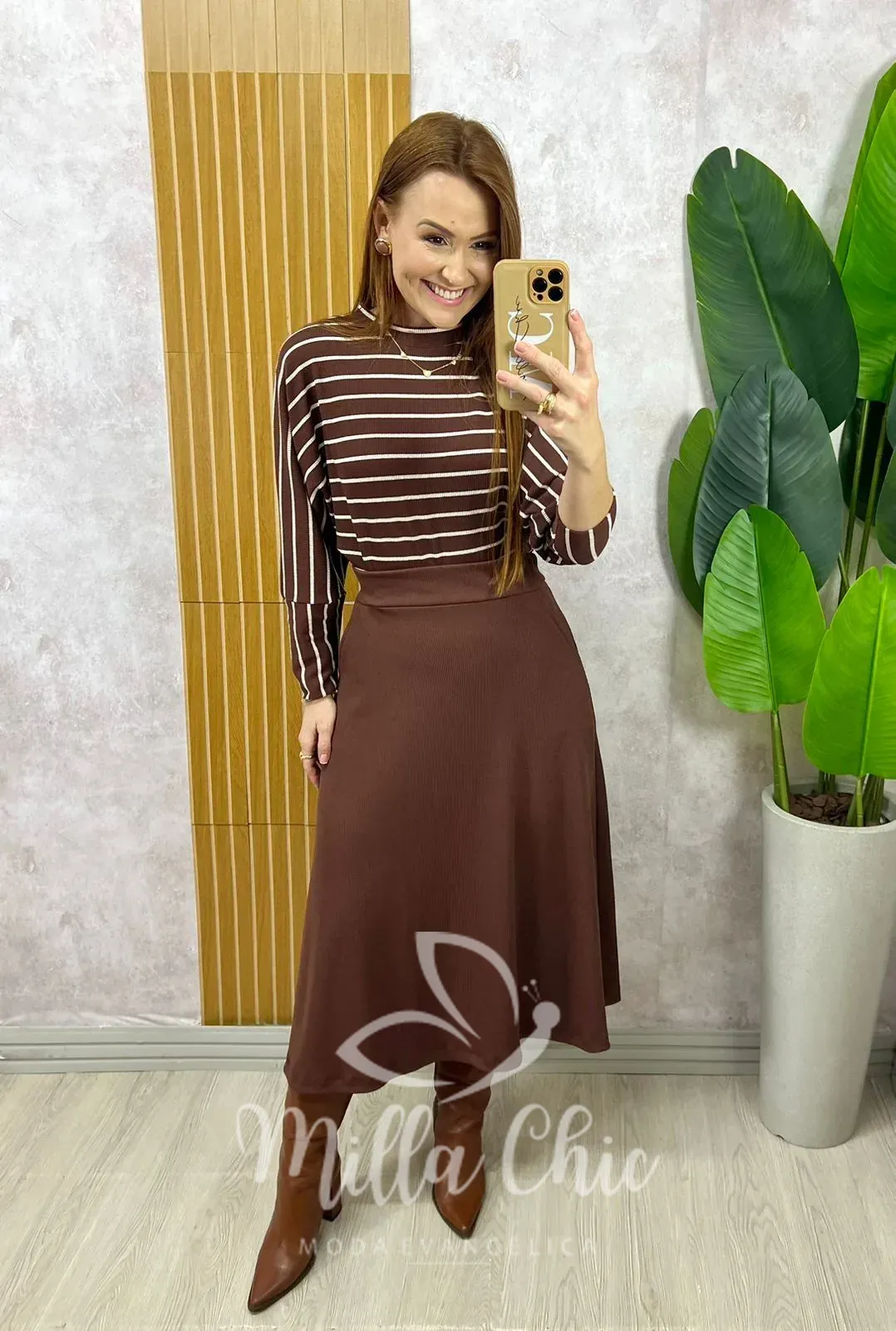 Milla Chic – Conjunto Royale Em Listras – Marrom Milla Chic - Conjunto Royale Em Listras - Marrom