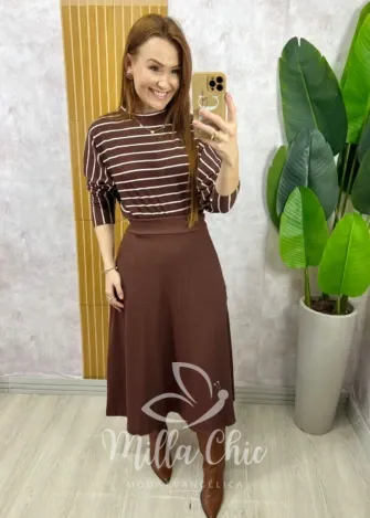 Milla Chic - Conjunto Royale Em Listras - Marrom