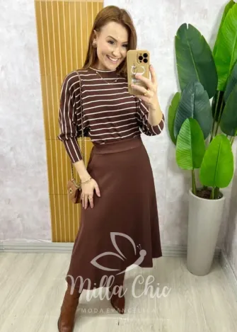 Milla Chic - Conjunto Royale Em Listras - Marrom