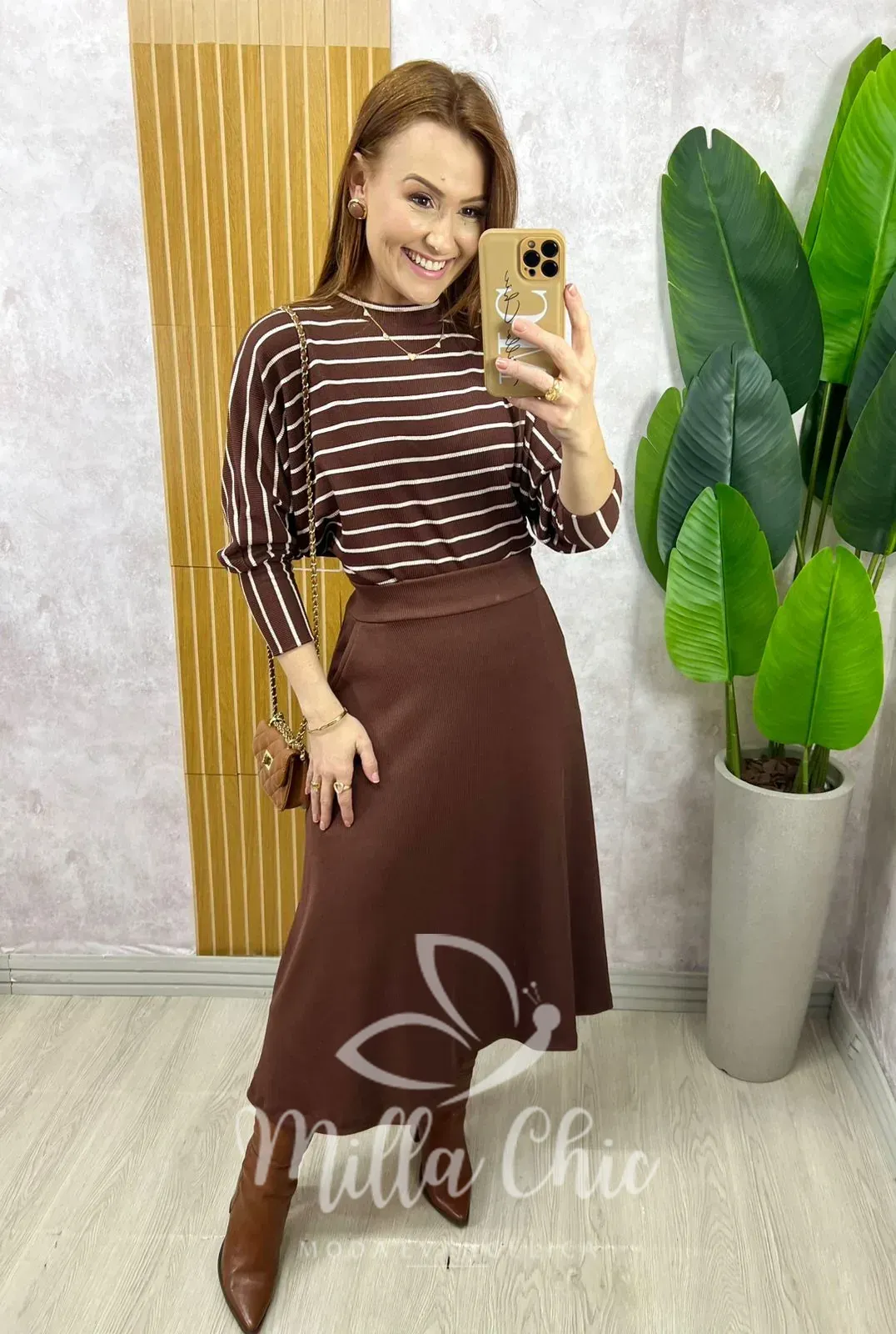 Milla Chic – Conjunto Royale Em Listras – Marrom Milla Chic - Conjunto Royale Em Listras - Marrom