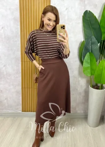 Milla Chic - Conjunto Royale Em Listras - Marrom