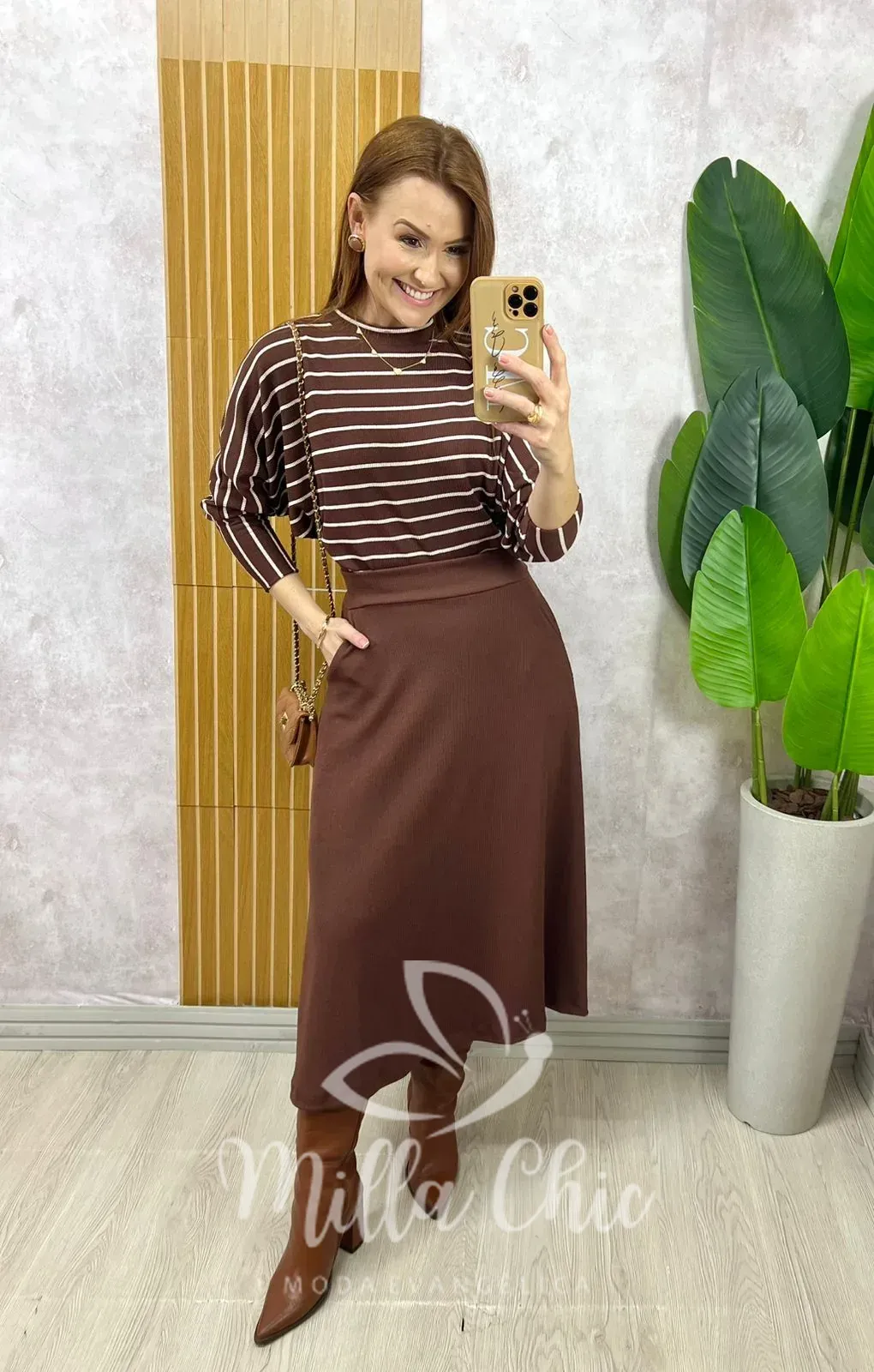 Milla Chic – Conjunto Royale Em Listras – Marrom Milla Chic - Conjunto Royale Em Listras - Marrom