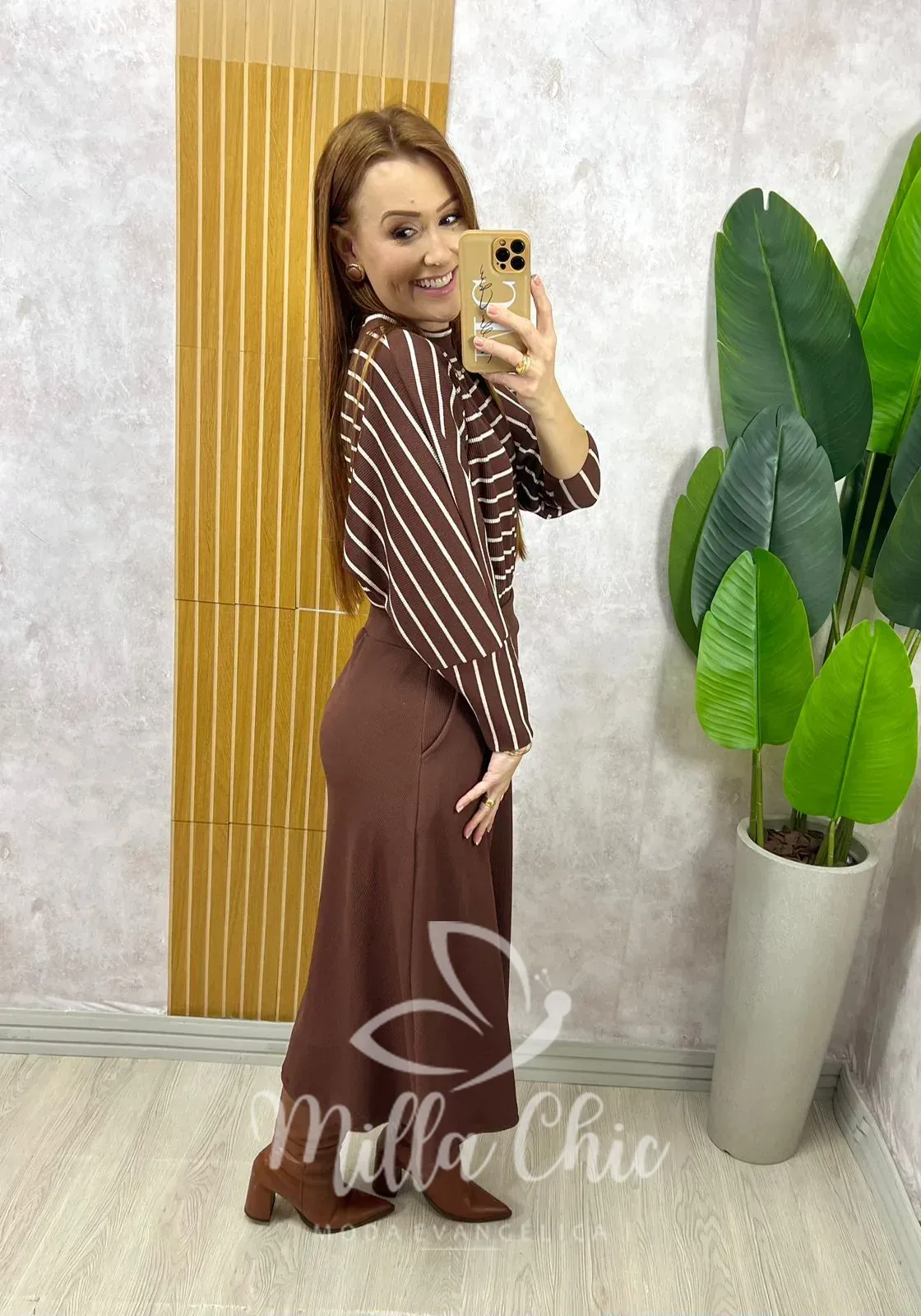 Milla Chic – Conjunto Royale Em Listras – Marrom Milla Chic - Conjunto Royale Em Listras - Marrom