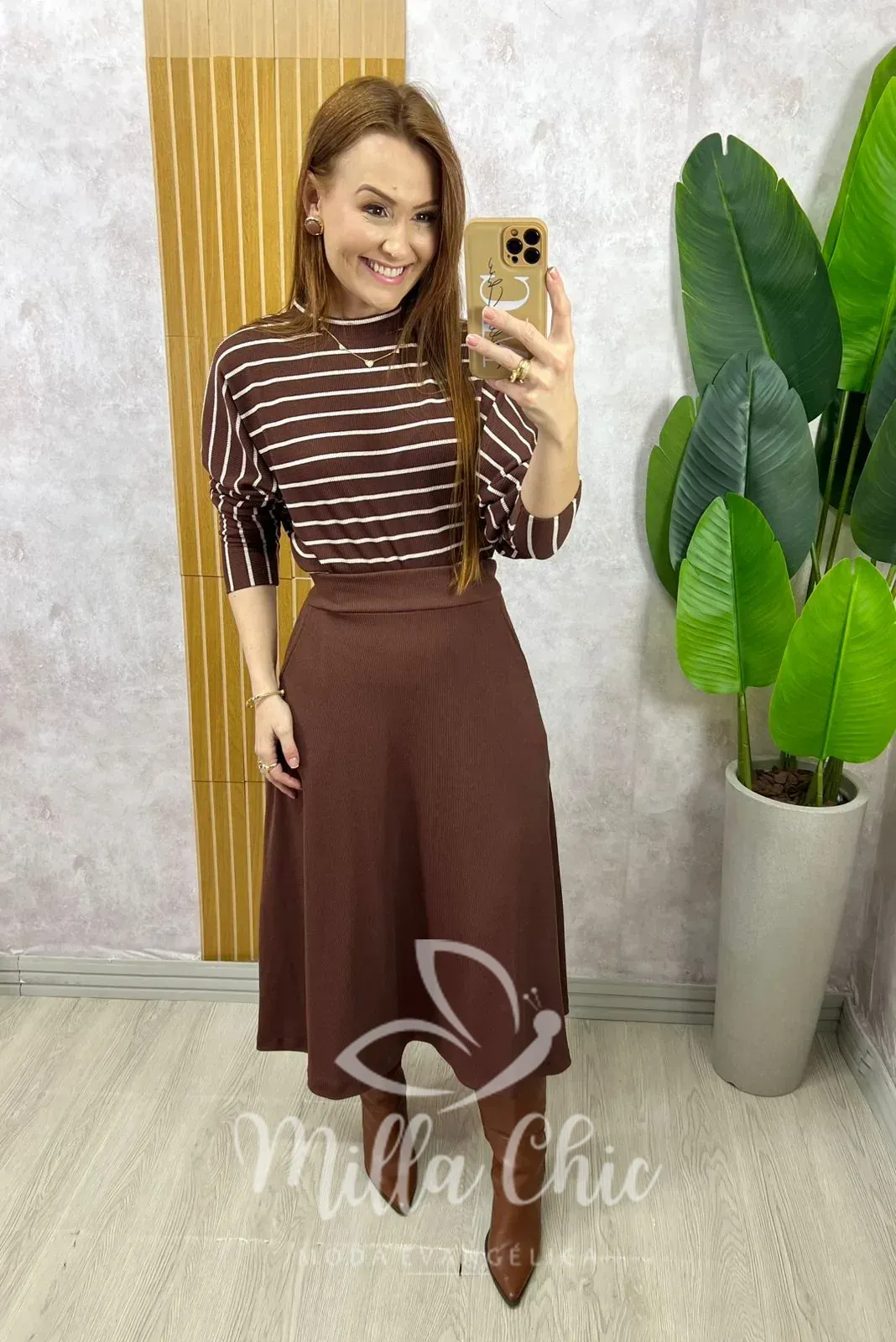 Milla Chic – Conjunto Royale Em Listras – Marrom Milla Chic - Conjunto Royale Em Listras - Marrom