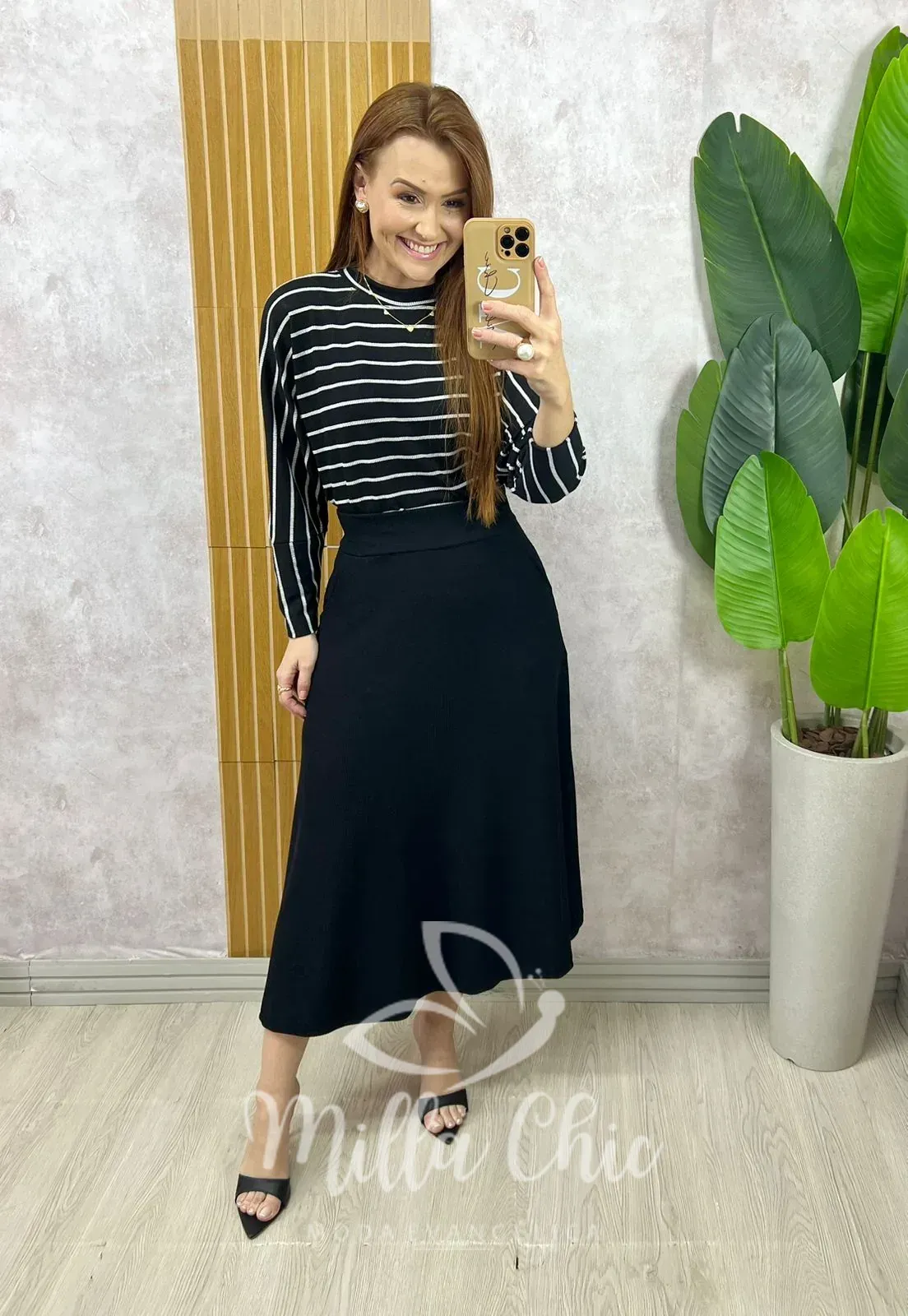 Milla Chic – Conjunto Royale Em Listras – Preto Milla Chic - Conjunto Royale Em Listras - Preto