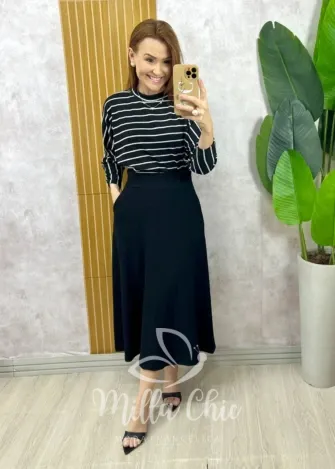 Milla Chic - Conjunto Royale Em Listras - Preto