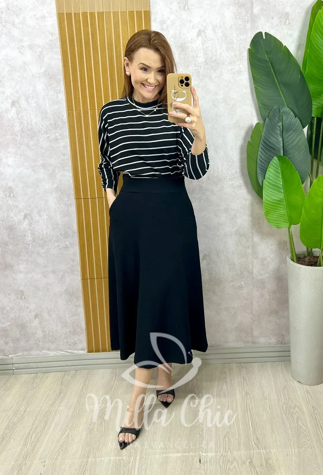 Milla Chic – Conjunto Royale Em Listras – Preto Milla Chic - Conjunto Royale Em Listras - Preto